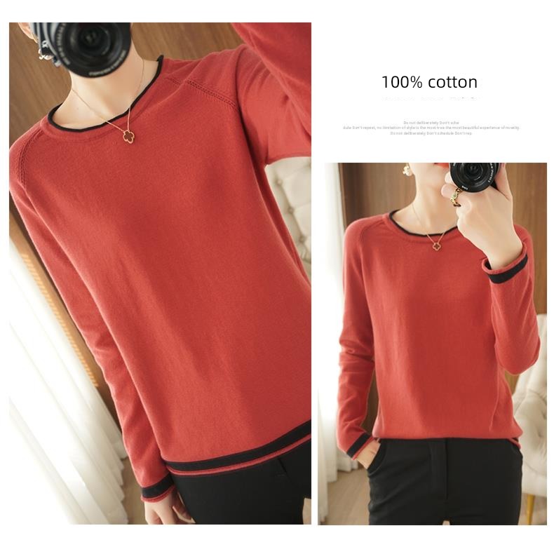 spring and autumn Thin money 100% Condom Low collar Long sleeve Sweater