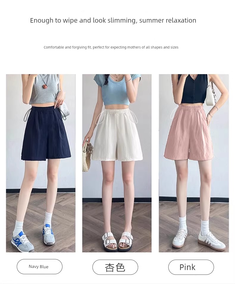 Maternity Shorts for Summer, Thin Style for Outerwear, 2026 New Model, Linen Wide-Leg Pants, Non-Tightening on the Belly during Pregnancy, Summer Wear — 3