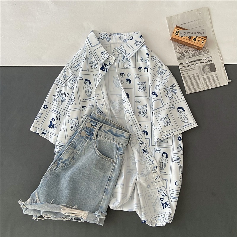 Short sleeve shirt student lovers summer wear Put on your clothes Cartoon