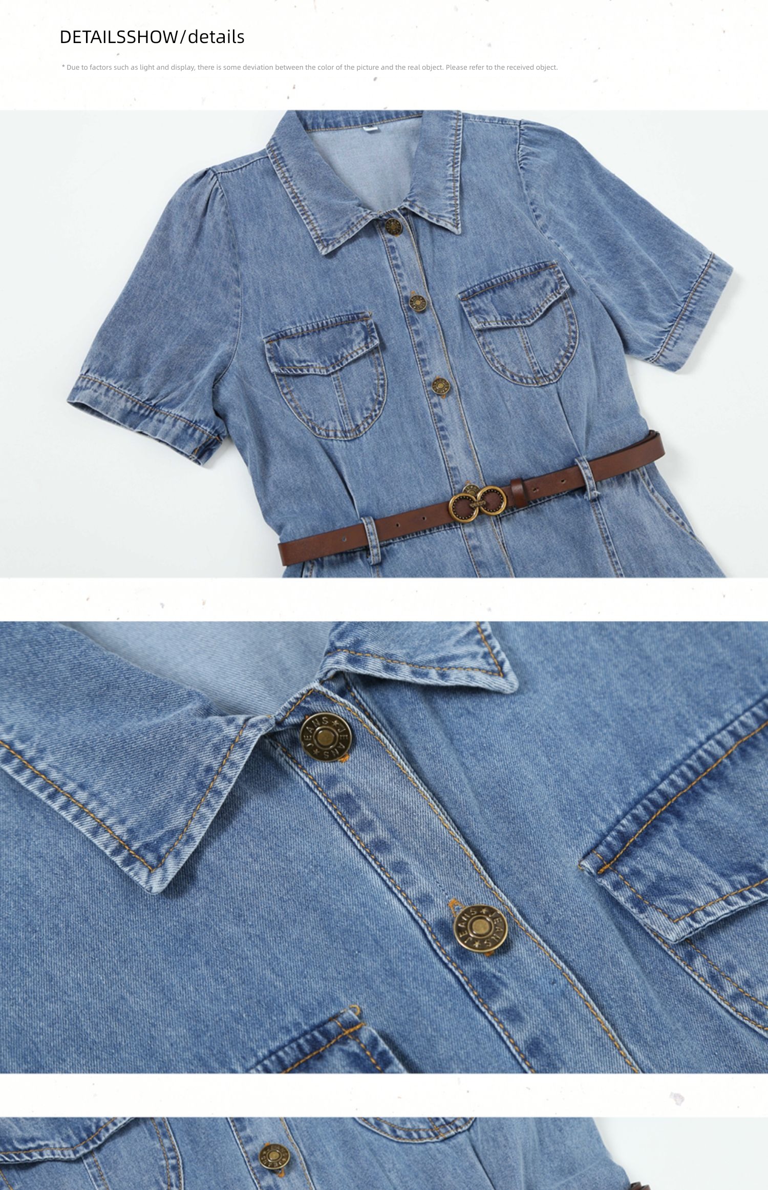Lapel soft Wash denim Self-cultivation High waist literature