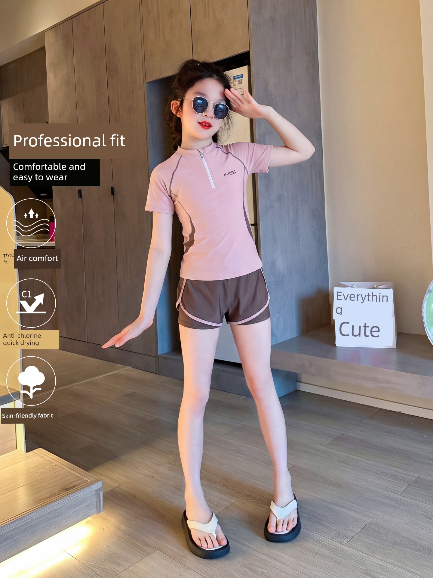 Girls' Two-Piece Swimsuit for Older Children, 2026 Summer New Model, Quick-Dry Professional Training Swimwear for Kids — 2