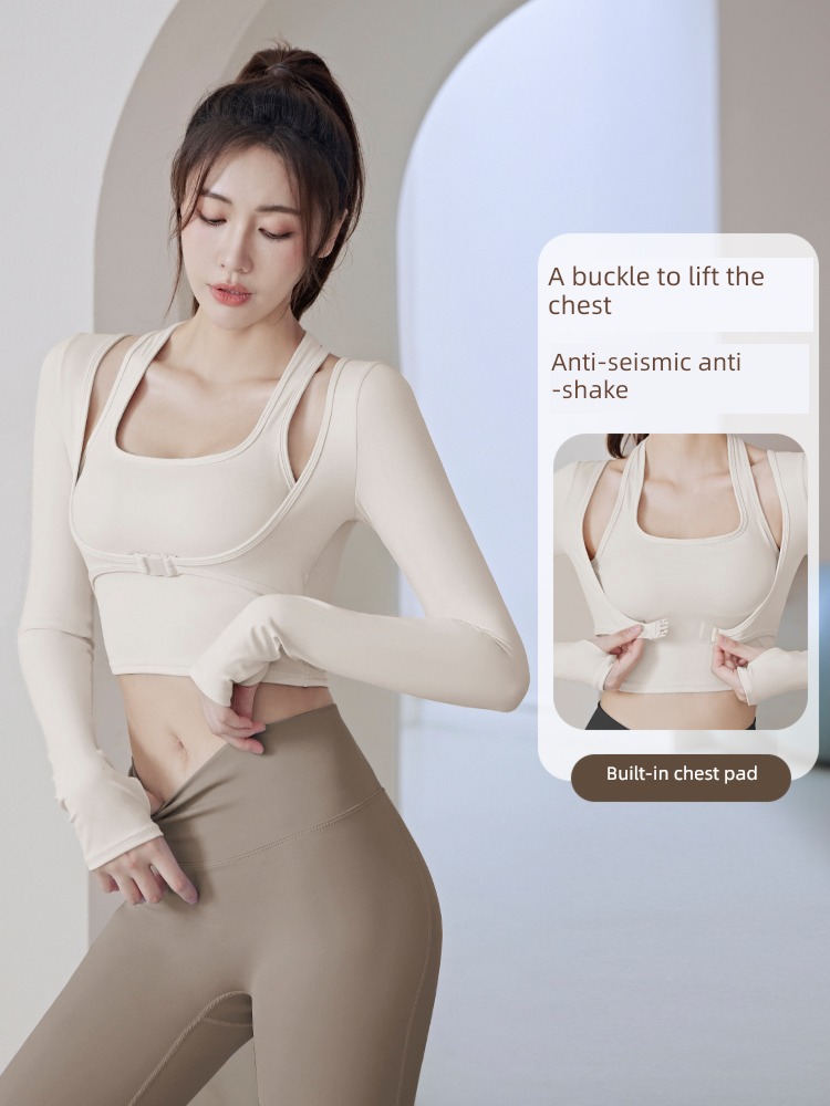 female With chest pad major Quick drying Long sleeve run Yoga clothes