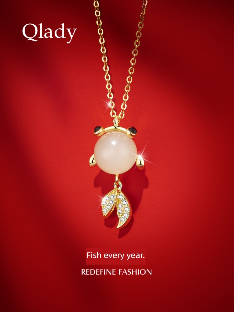 jewelry Goldfish Nephrite  Minority female Sterling Silver Necklace