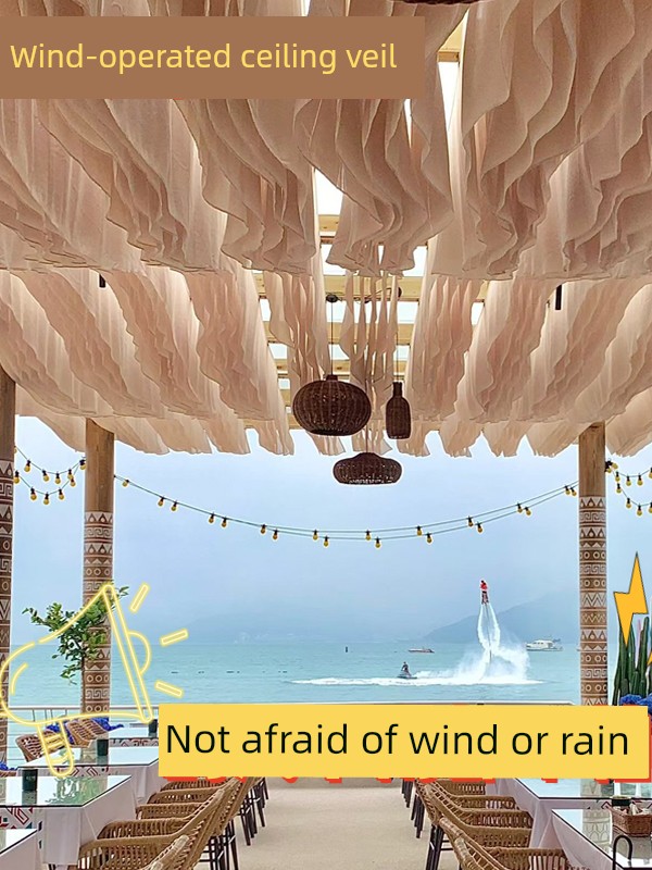 Trendy Wind-Swept Gauze Ceiling Drapes for Outdoor Restaurants, Sunshade Decoration, Hotel and Scenic Area Wave-Shaped Sunshade Canopy