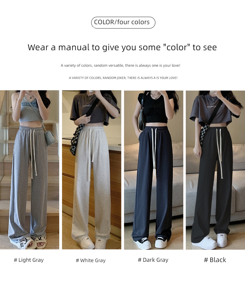 female Autumn and winter High waist leisure time Plush grey Sports pants