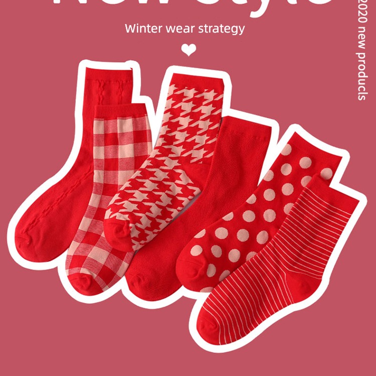 Autumn and winter Cotton Benmingnian marry Bridal red Socks
