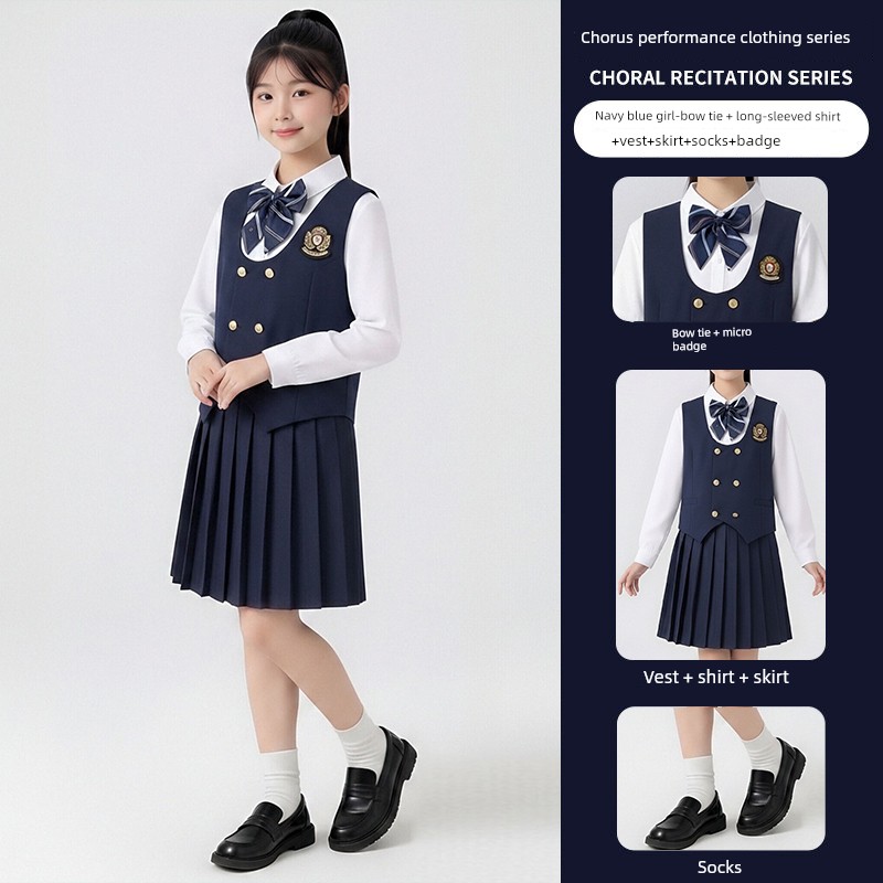 Children's Chorus Performance Costumes, Patriotic Poetry Recitation Costumes for Middle and High School Students, Elementary School Girls' Speech Contest — 4