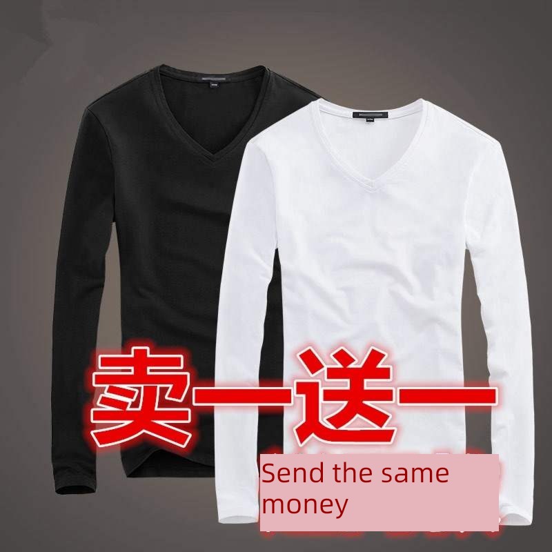 V-neck student Solid color Undershirt Tight fitting Long sleeve T-shirt