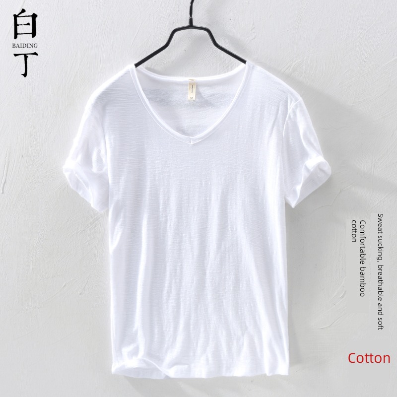 summer Thin money Slubby cotton leisure time V Collar short sleeve T-shirt