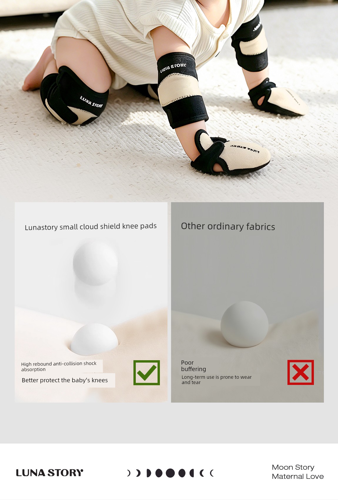 Lunastory Knee Pads, Baby Crawling Elbow Pads, Anti-Slip Children's Toddler Knee Protectors, Anti-Strain — 9