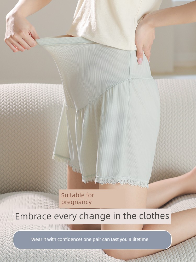 Maternity Safety Shorts with Skirt, Summer Thin Style, Loose Fit for Pregnancy, Ice Silk Shorts, Plus Size 100kg Leggings — 2