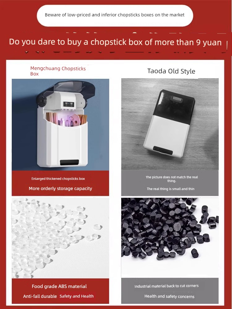 Smart Chopsticks Basket Sterilizer Chopsticks Cage with Drying Integrated Small Household Storage Box Punch-Free Chopstick Canister Wall-Mounted