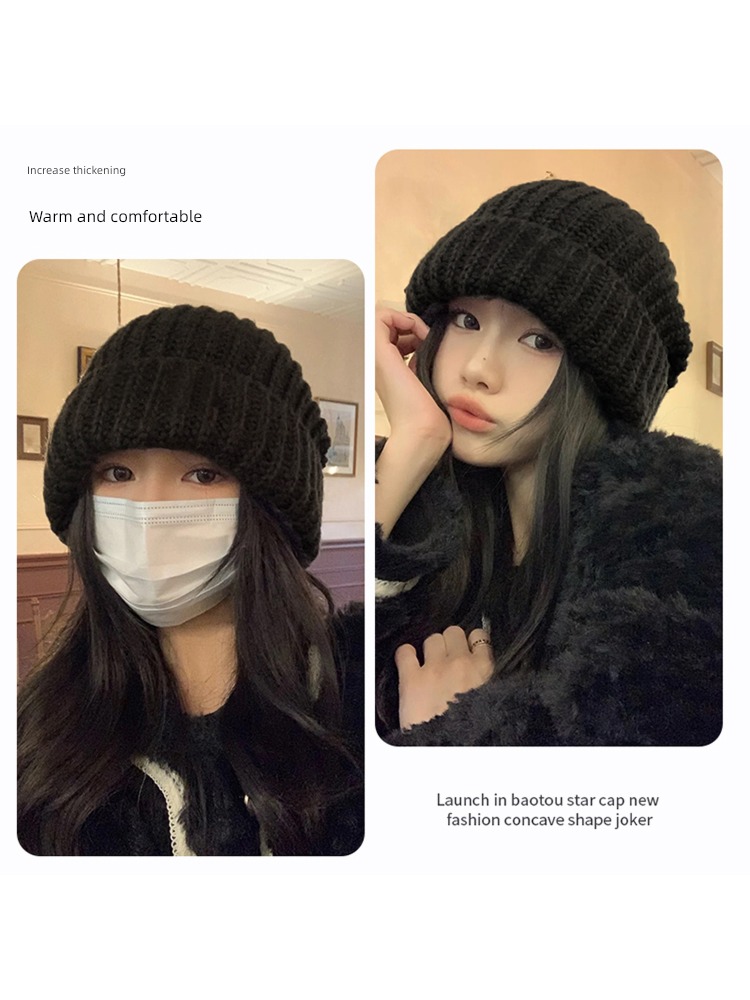 Coarse wool Hat female Autumn and winter easy Big head circumference