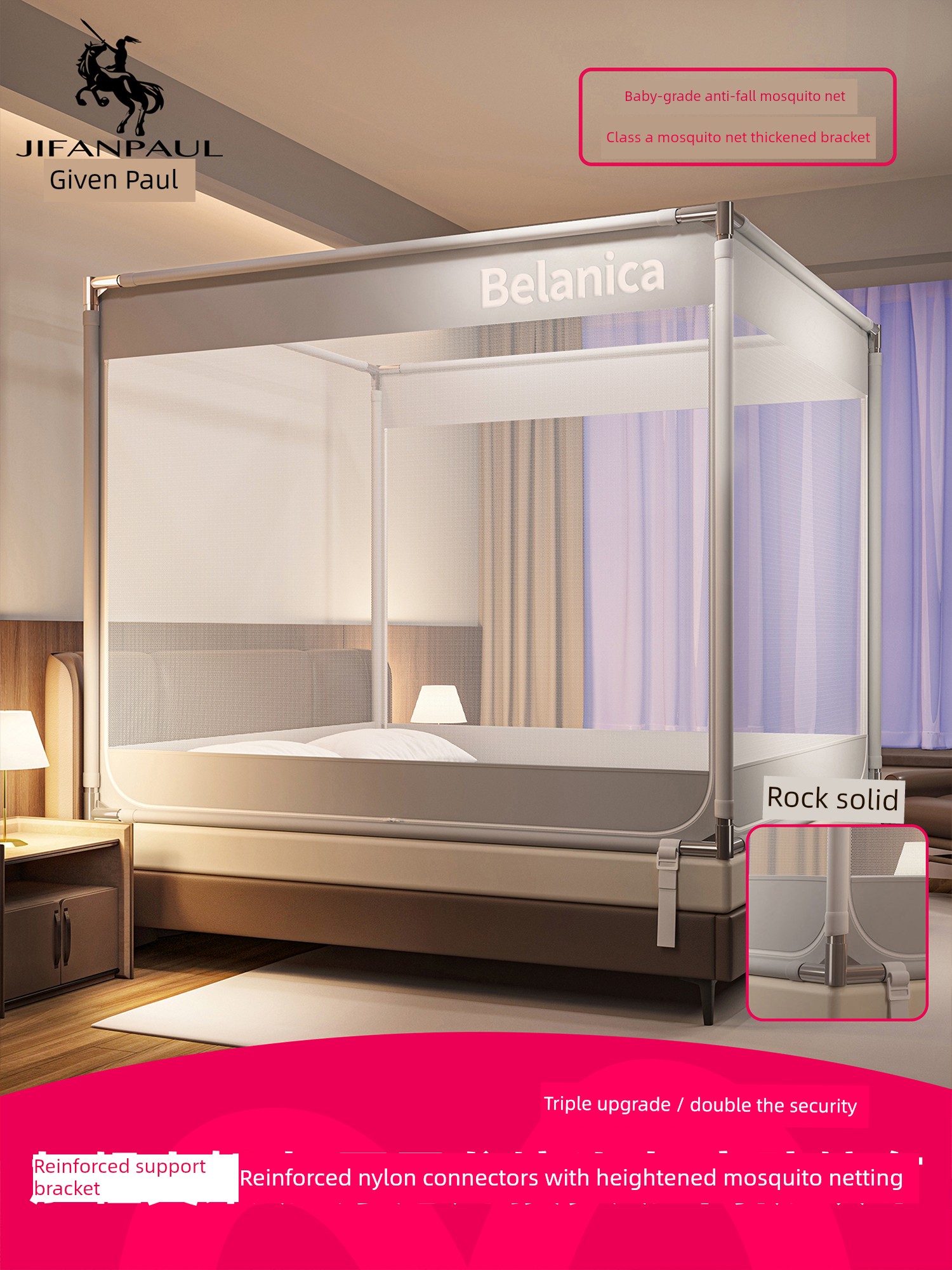 Anti-Fall Mosquito Net, Anti-Mosquito, Child-Proof, Prevents Falling Out of Bed, Household Use, Full Bottom, No Installation Required, Full Coverage, Bedroom, 2026 New Model, Patterned Net