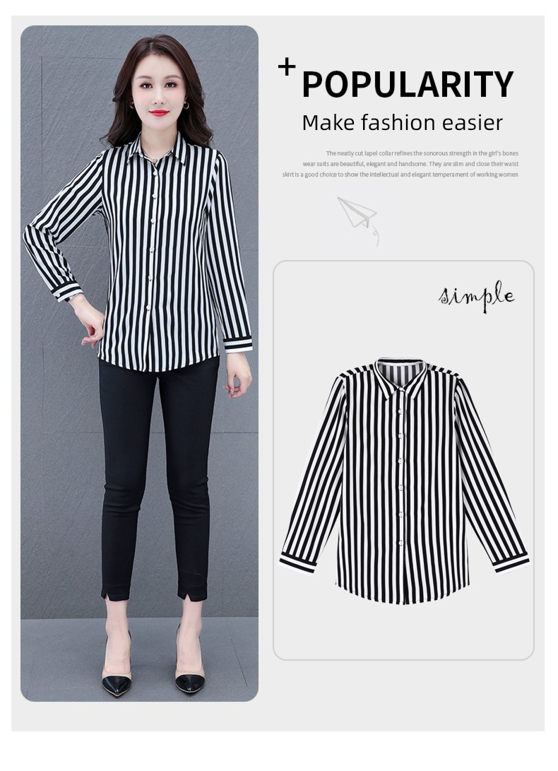 easy black and white Long sleeve Lapel leisure clothes stripe shirt