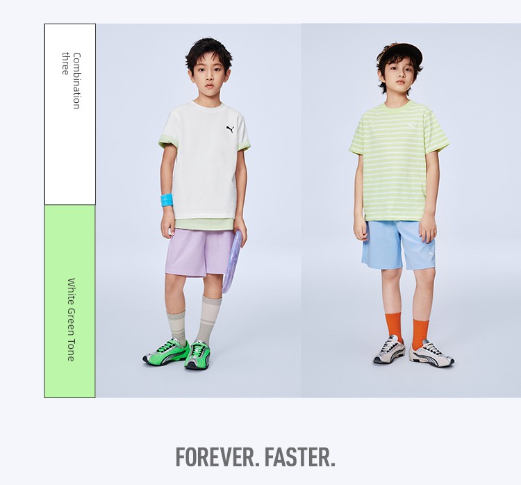 [Channel 2-Piece Set] Puma Children's Clothing 26 Kidsren's Short-Sleeved T-Shirt Fresh and Fashionable Pure Color Stripesd Sports T-Shirt — 9