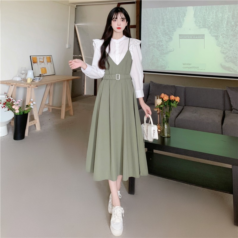 Long skirts Autumn and winter grace Frenulum French shirt