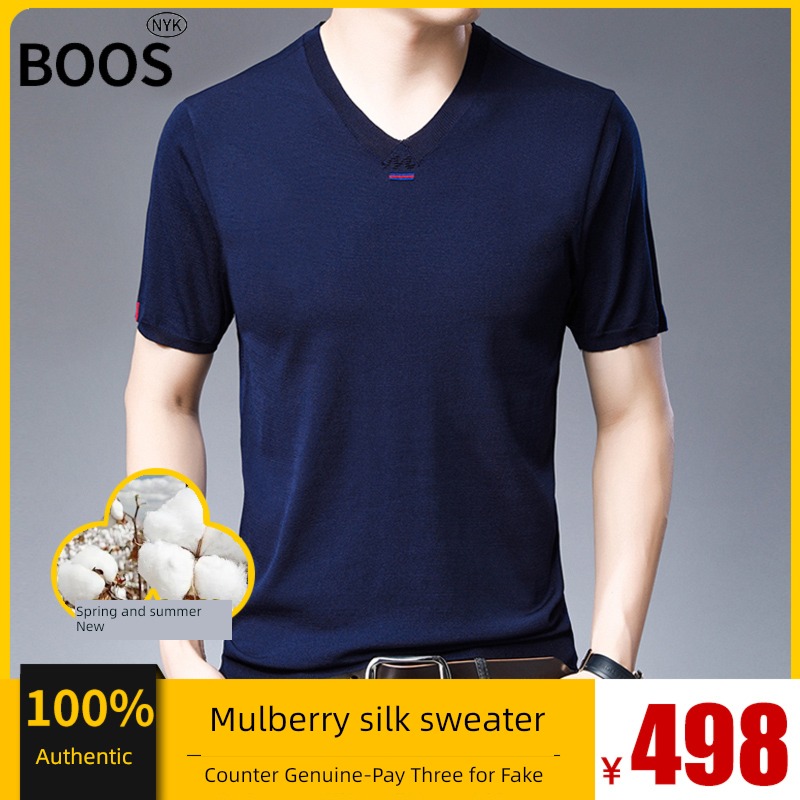 high-end Big size mulberry silk jacket leisure time Short sleeve T-shirt
