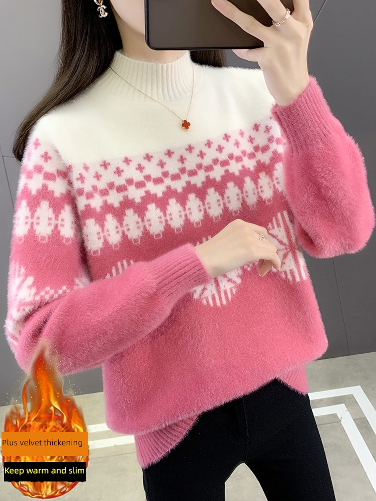 Imitation mink velvet Inner lap Hot money Lay a foundation Half high collar sweater