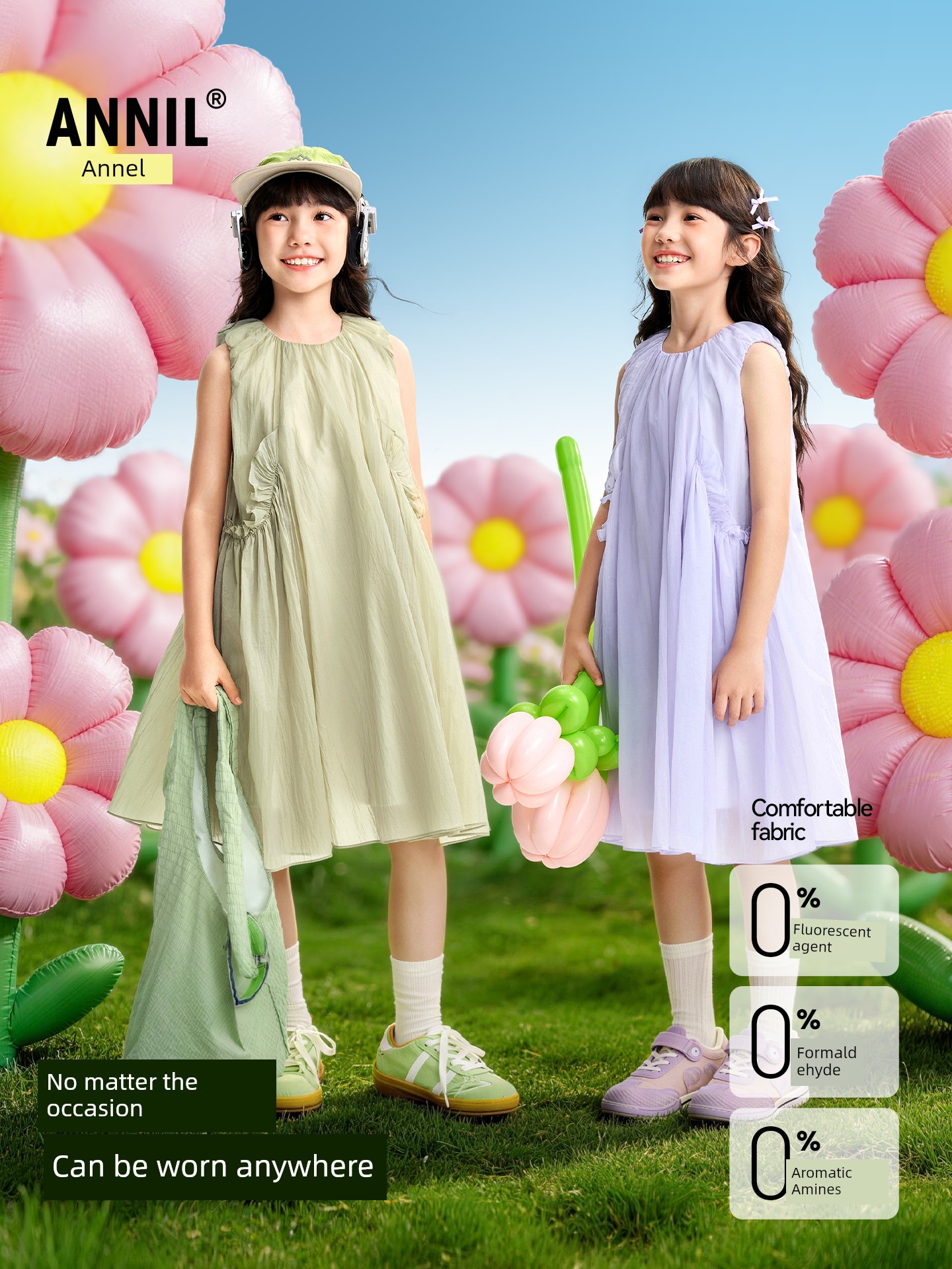 [Holiday Glazed Dress] Anai Children's Clothing Girls' Dress 26 Summer New Style Solid Color Slightly Loose A-Line Dress