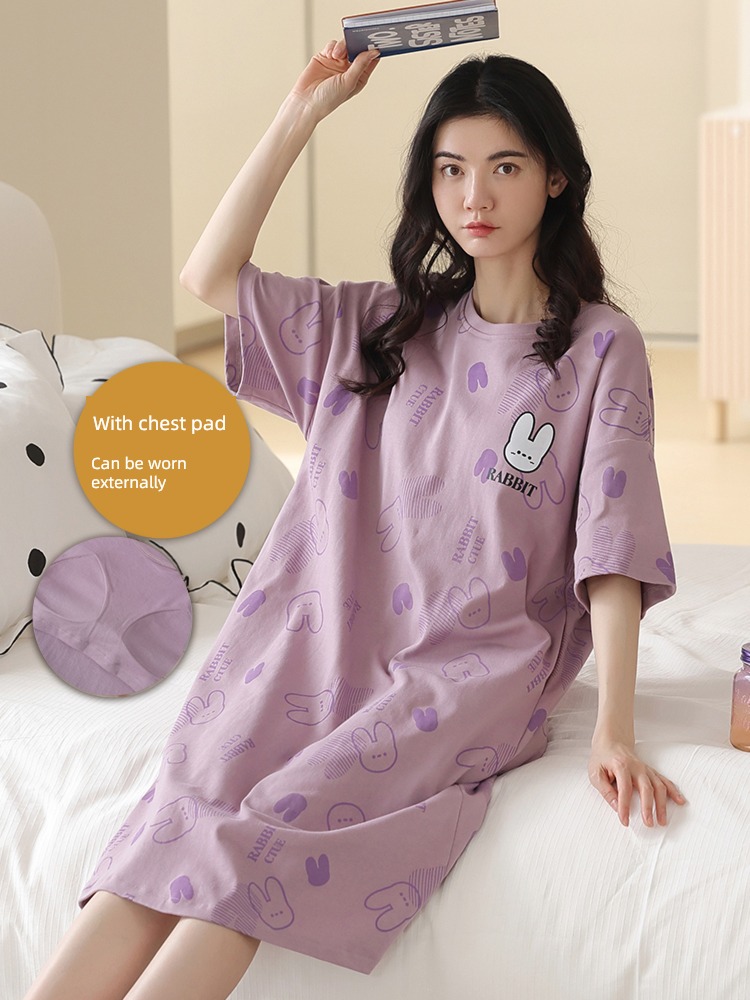 pure cotton summer lovely Big size With chest pad pregnant woman Nightdress