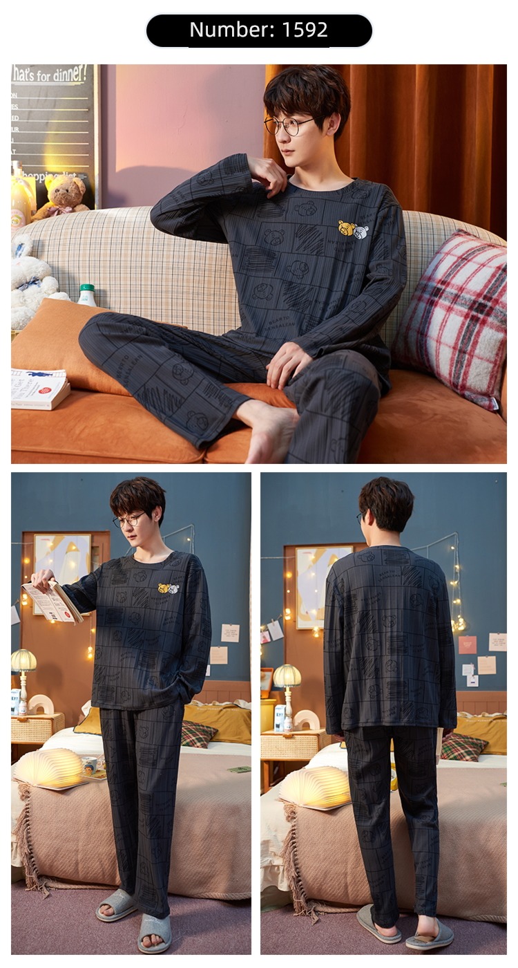 Internet celebrity spring and autumn winter cotton material Pocket bear lovers pajamas