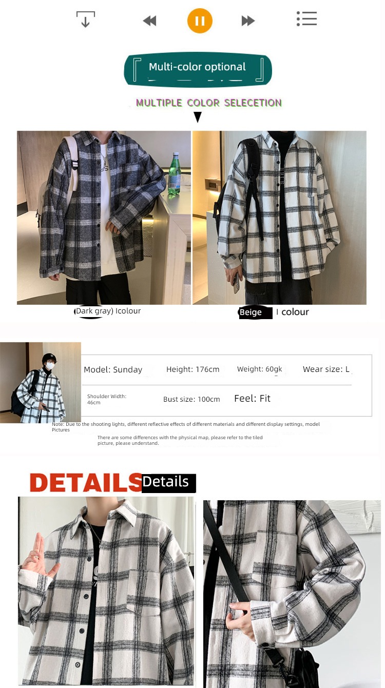 Wool Long sleeve chic easy Spring and Autumn lattice shirt