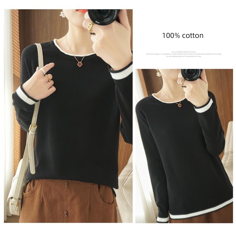 spring and autumn Thin money 100% Condom Low collar Long sleeve Sweater