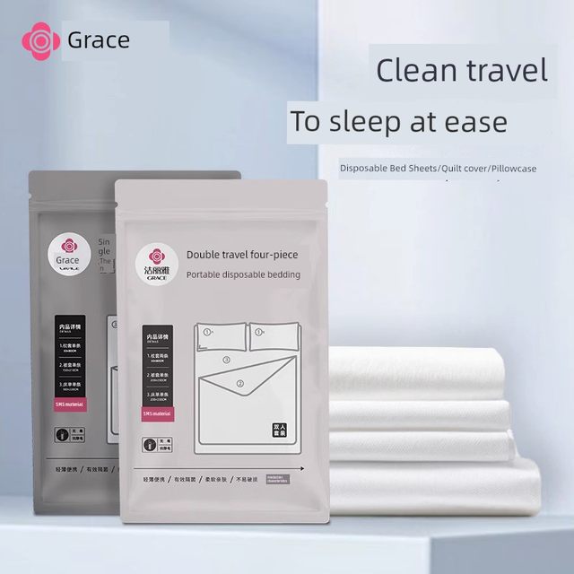 Jieliya Travel Disposable Bedsheets Quilt Cover Pillow Cover Four-Piece Set Travel Hotel Bedding Dirty Bath Towel