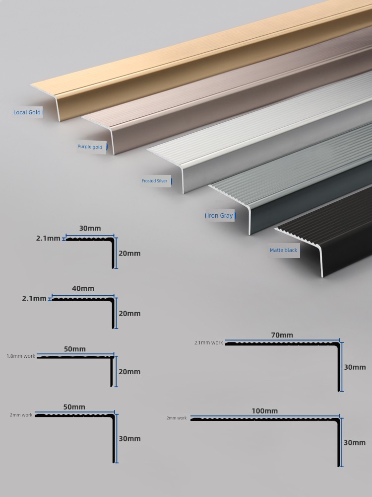 Aluminum Alloy Stair Anti-Slip Strips, Outdoor Step Edge Strips, Corner Protectors, Metal Right-Angle Marble Edging Strips, Threshold Strips