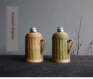 Handmade Retro Artsy Glass Liner Thermos Bottle Bamboo Woven