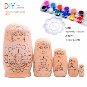 White Body Coloring Princess Matryoshka Doll Russian 5-Layer DIY Handmade Warm-up Activity Graphic Art Material Package