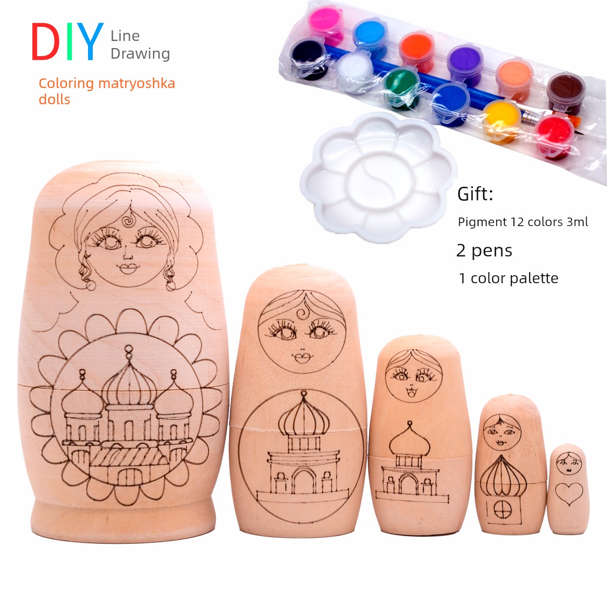 White Body Coloring Princess Matryoshka Doll Russian 5-Layer DIY Handmade Warm-up Activity Graphic Art Material Package