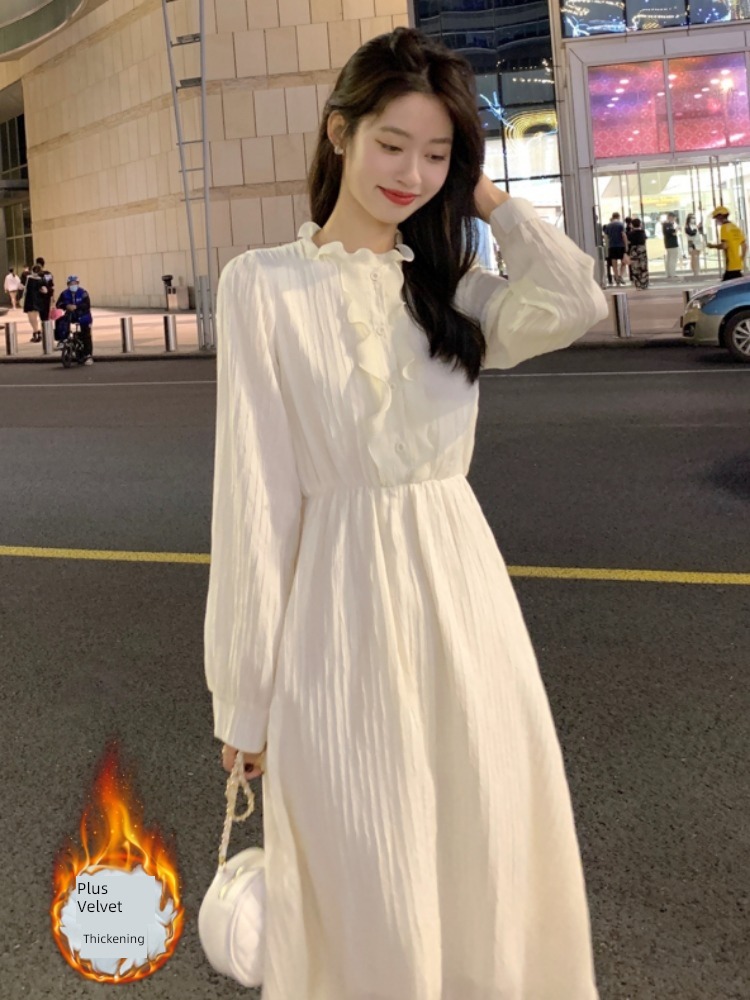 Autumn and winter unique Chinese bellflower temperament Plush thickening Dress