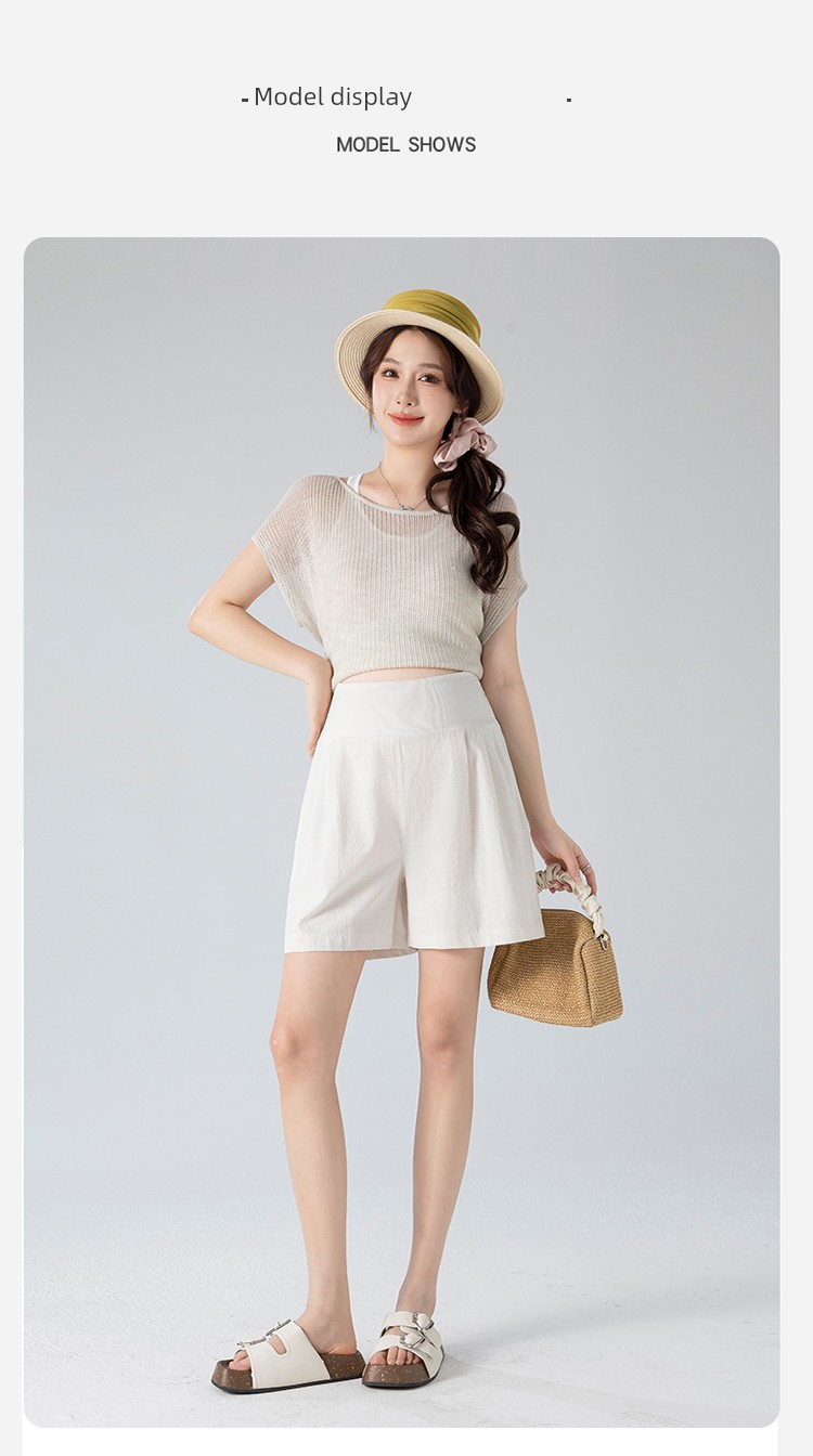 Maternity Shorts, Summer Thin Style, Elastic High Waist, Suitable for Pre and Postpartum, Tencel Cotton, Side Pockets, Wide-Leg, Outerwear, Maternity Pants — 14