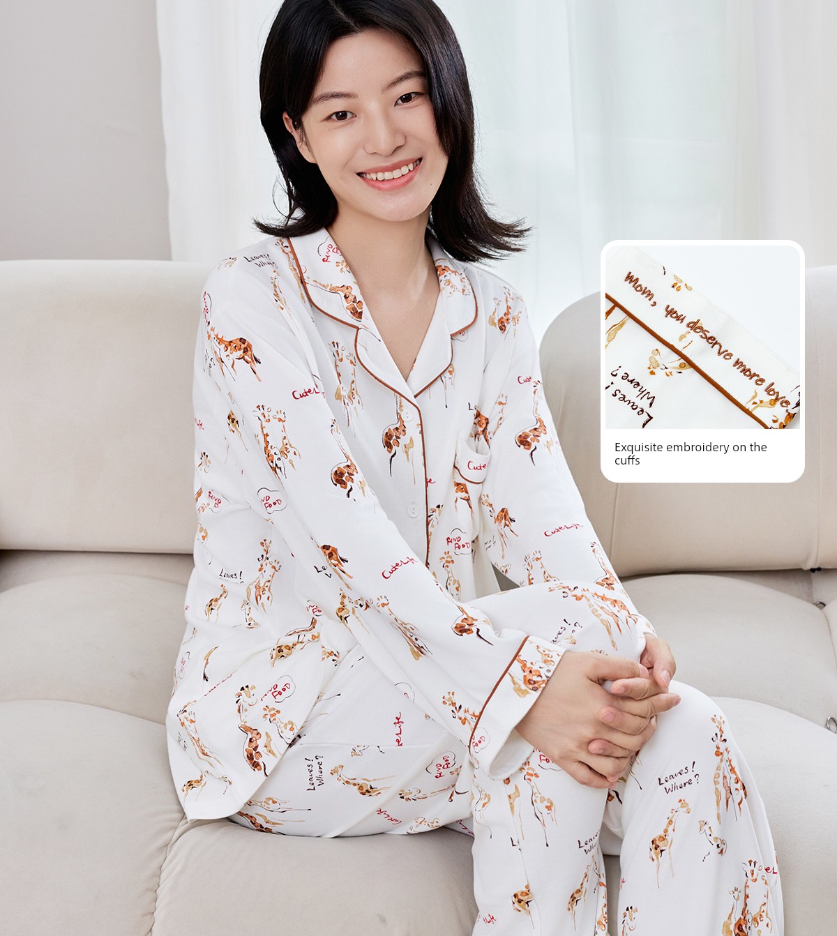 Cutelife Women's Bamboo Cotton Pajamas Suit Confinement Clothing — 4