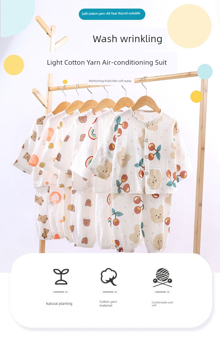 Thin Pure Cotton Summer Baby Long-Sleeved Air Conditioning Room Clothing Pajamas — 3