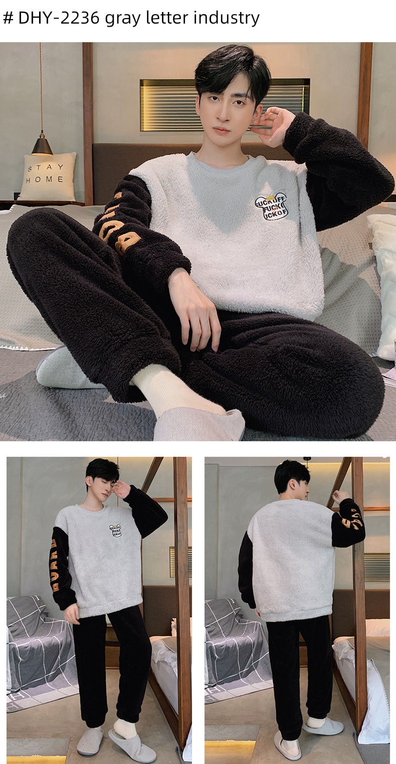 male thickening keep warm Flannel Condom Autumn and winter pajamas