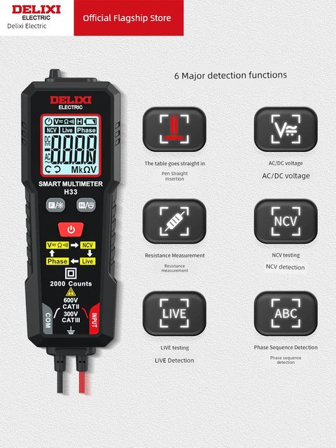 Delixi Electric Mini Multimeter Intelligent Anti-Fire NCV Measurement Upgraded Automatic Range Meter Pen Phase Sequence Detection