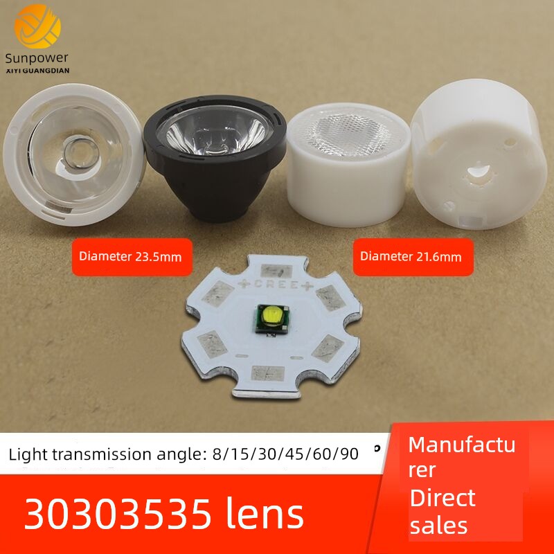 Led 3535 Condenser Lens Xpe Small Lens 3030 Smooth Surface 10 Degree 30 45 90 Degree 21.6mm 23