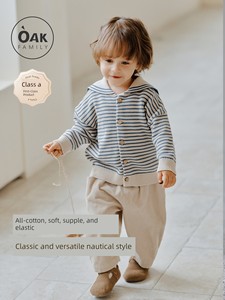[New Product] Oak Family Children's Autumn Sweater Top Pure Cotton Navy Collar Long Sleeve Knitted Cardigan