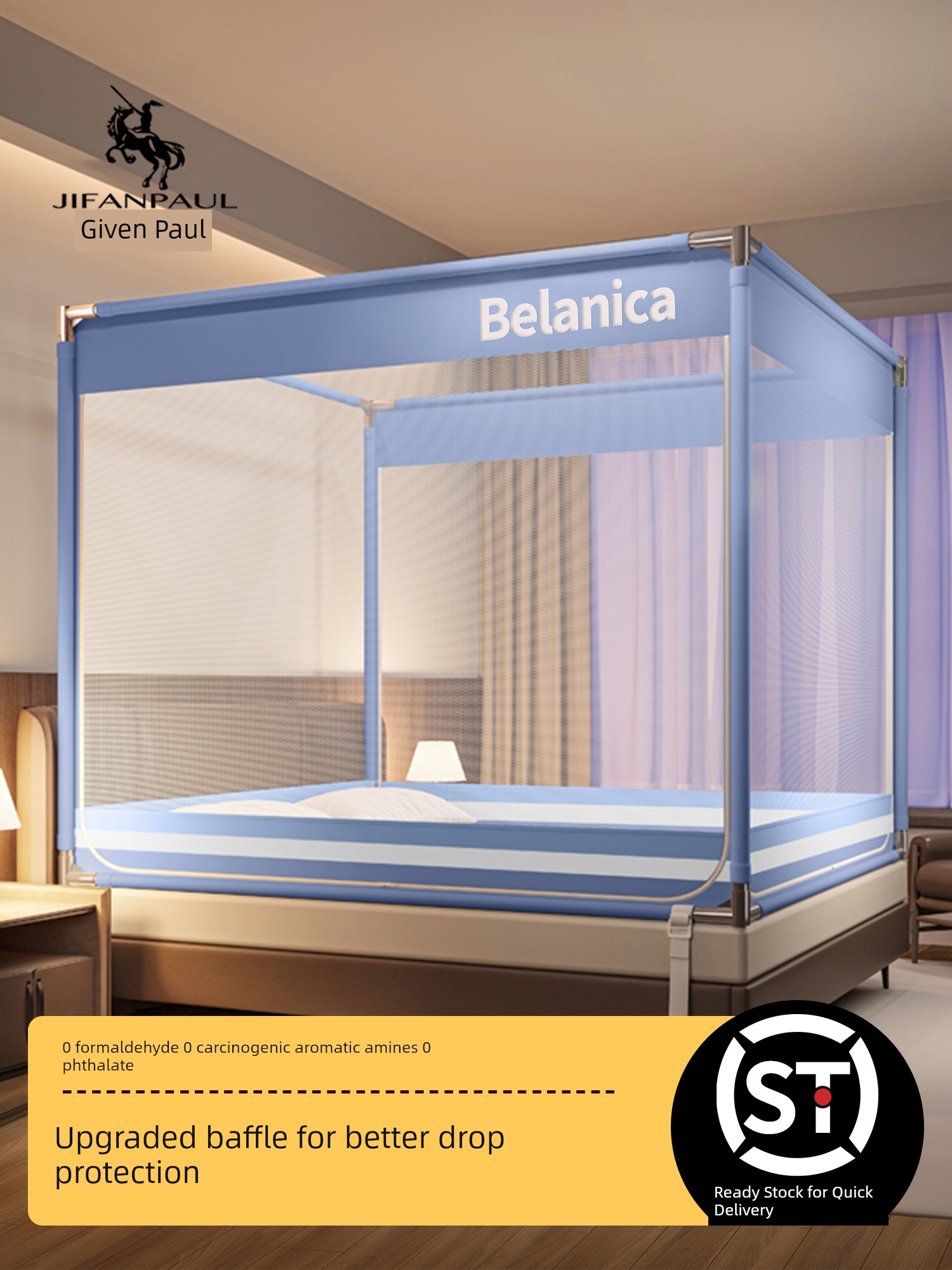 Anti-Fall Mosquito Net for Children, Patterned Net for Bedroom, Full Bottom Mosquito Protection for Babies, 2026 New Model, No Installation Required, Prevents Falling Out of Bed, Full Coverage for Home Use