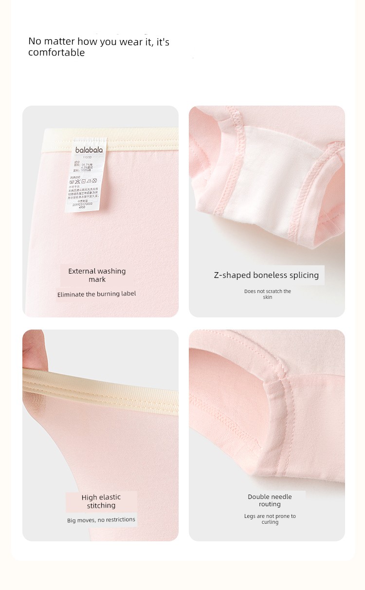 Balabala Girls' Underwear, Pure Cotton Children's Boxer Shorts, Toddler and Big Kids' Triangle A-Class Non-Binding Three-Pack — 12
