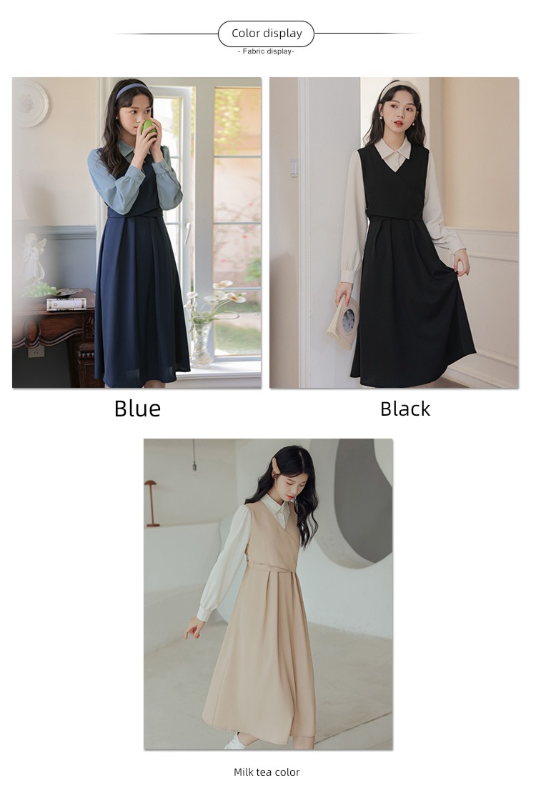 Autumn and winter Academic atmosphere teacher interview Shirt skirt Fake two