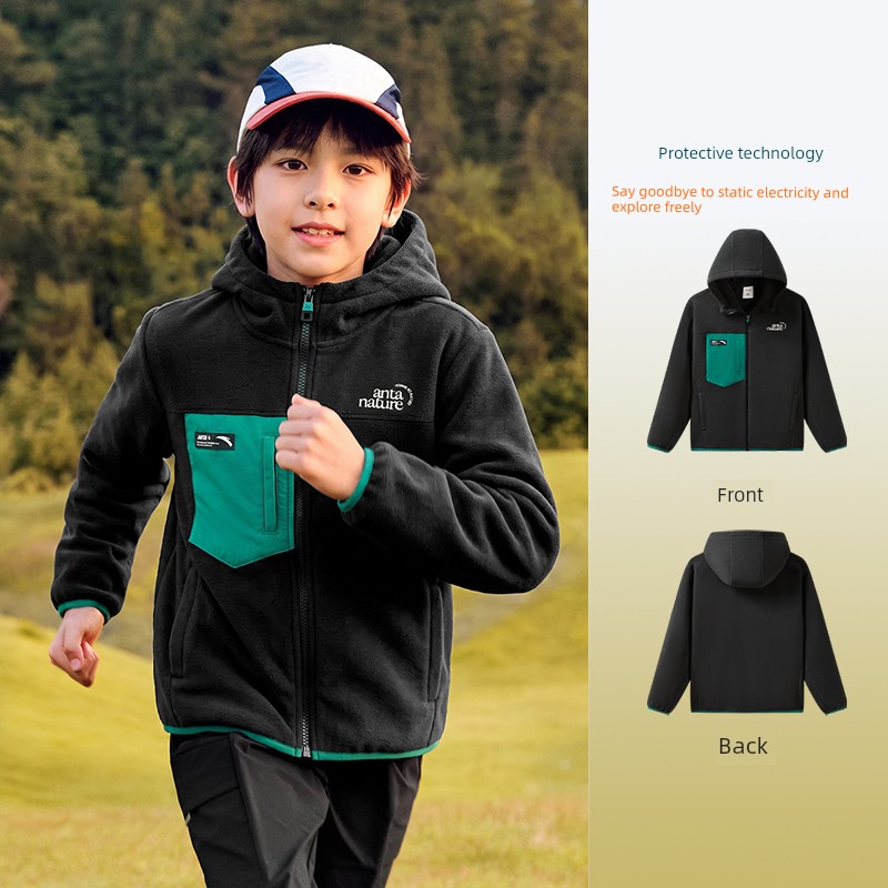 Anta Kidsren's Jacket Boys' Polar Fleece Baby Jacket 2026 Autum New Warm Anti-Static Hooded Top — 2