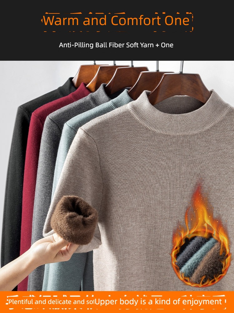 Half high collar sweater male winter Plush thickening keep warm Lay a foundation Sweater 2022 new pattern Autumn clothes Inner lap Put on your clothes
