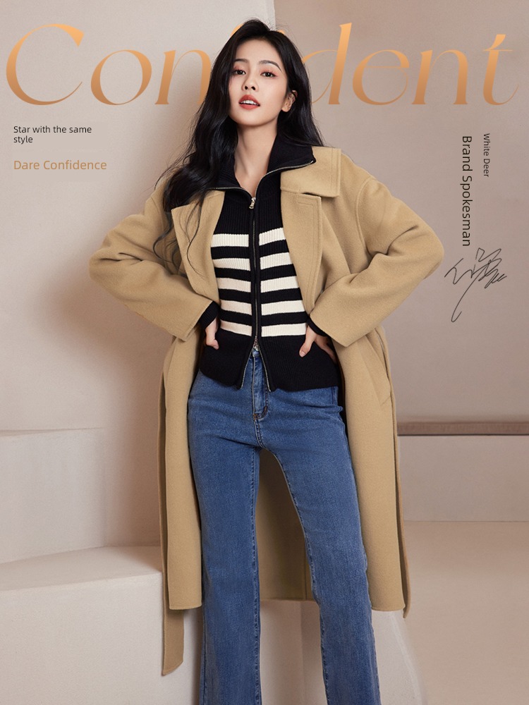 Fragrant shadow stripe Polo collar zipper sweater knitting Cardigan