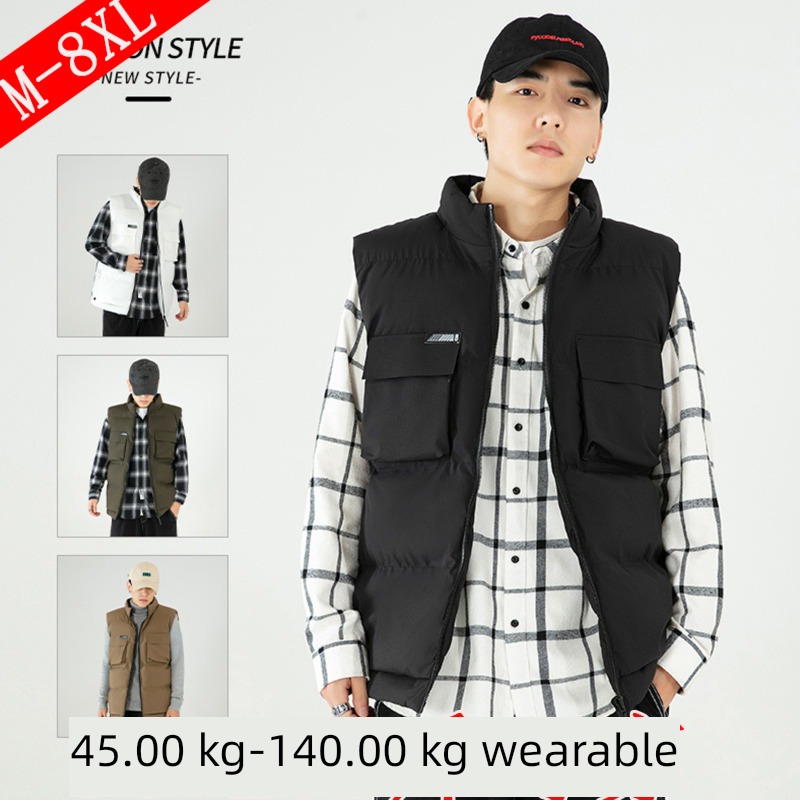 Chaopai Big size easy stand collar Fat guy Down cotton Vest