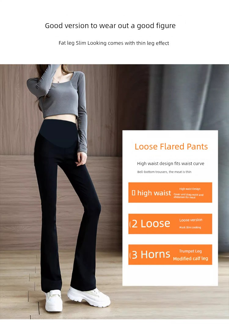 Spring and Autumn Elastic Slimming and Velvet Padded Black Pregnant Women's Pants — 2