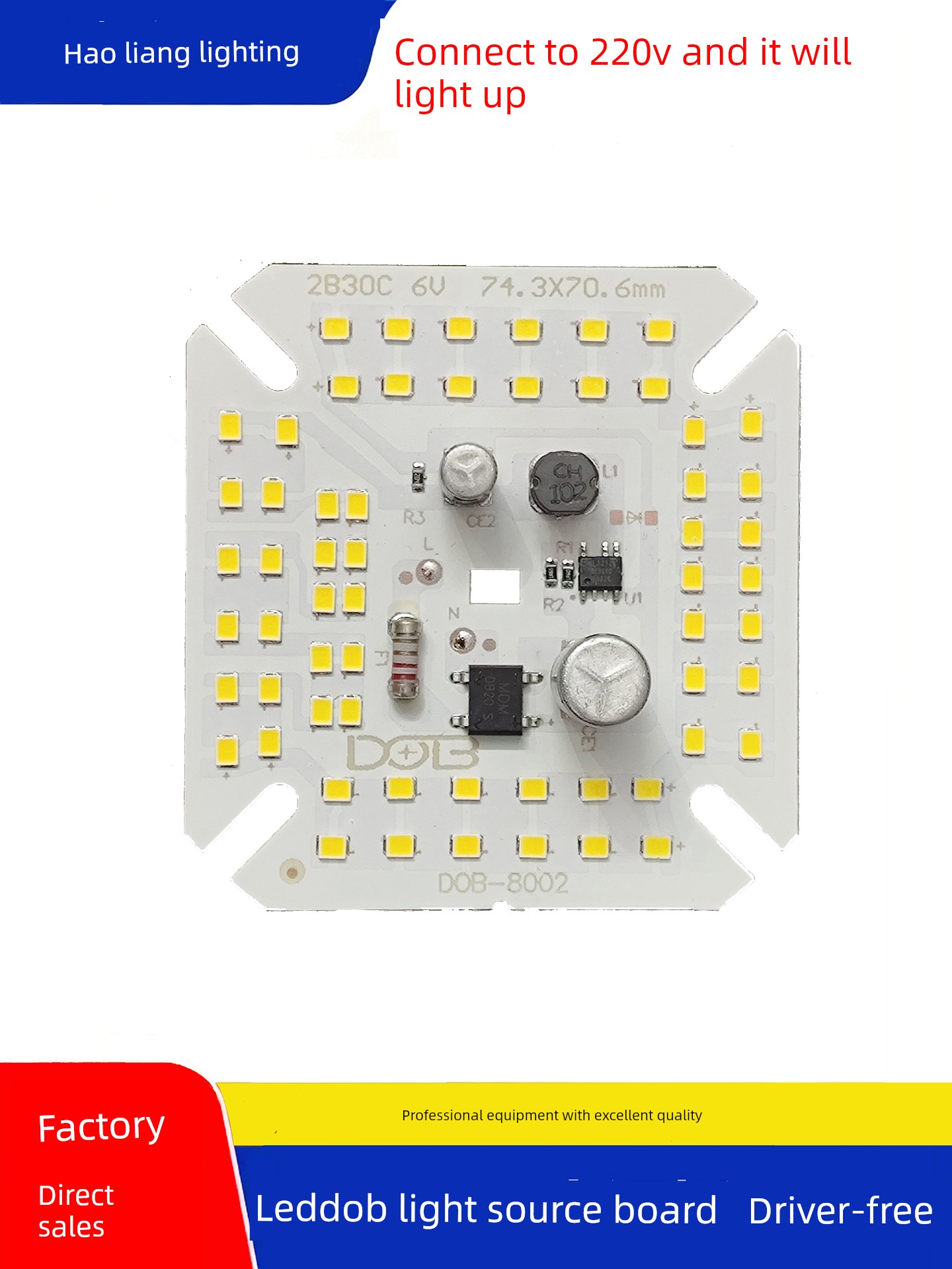 Led Light Panel Light Chip 220V Driver-Free Rectangular Dob Light Source High-Brightness Lamp Core Patch Aluminum Substrate Lighting Accessories